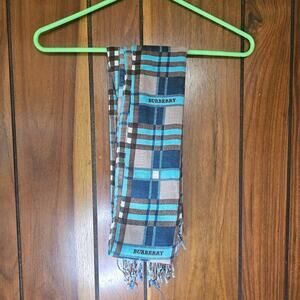Burberry Plaid Scarf Blue Brown Teal